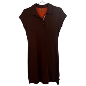 Horny Toad | Size Medium | Brown + Orange Accents Midi Short Sleeved Polo Dress